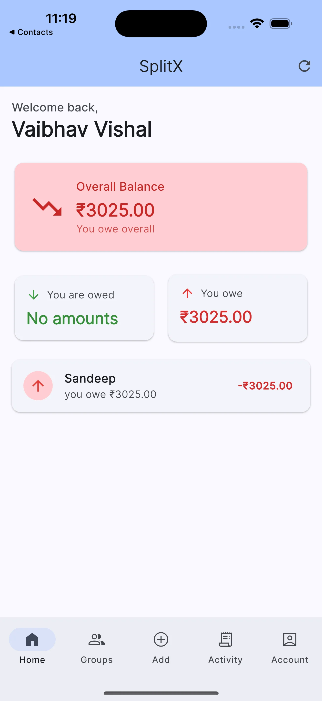 SplitX App Interface Mockup 1