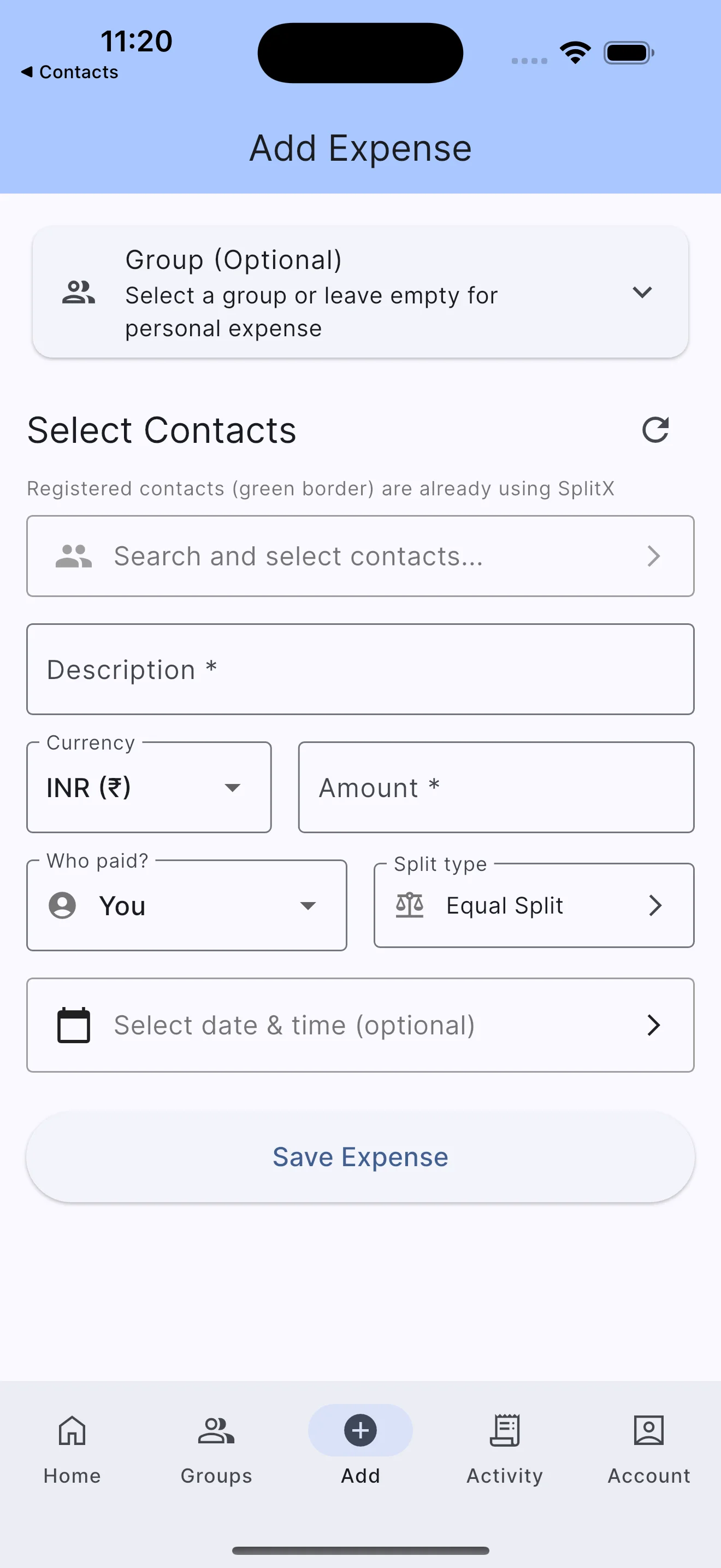 SplitX App Interface Mockup 3